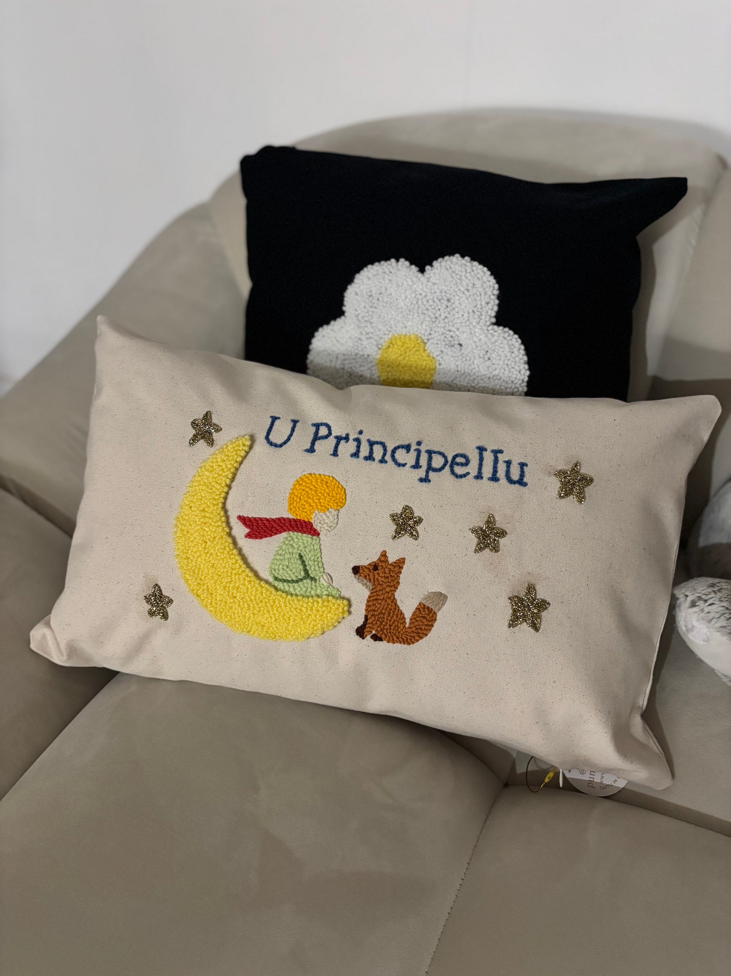 Petit Prince, renard & lune – coussin brodé