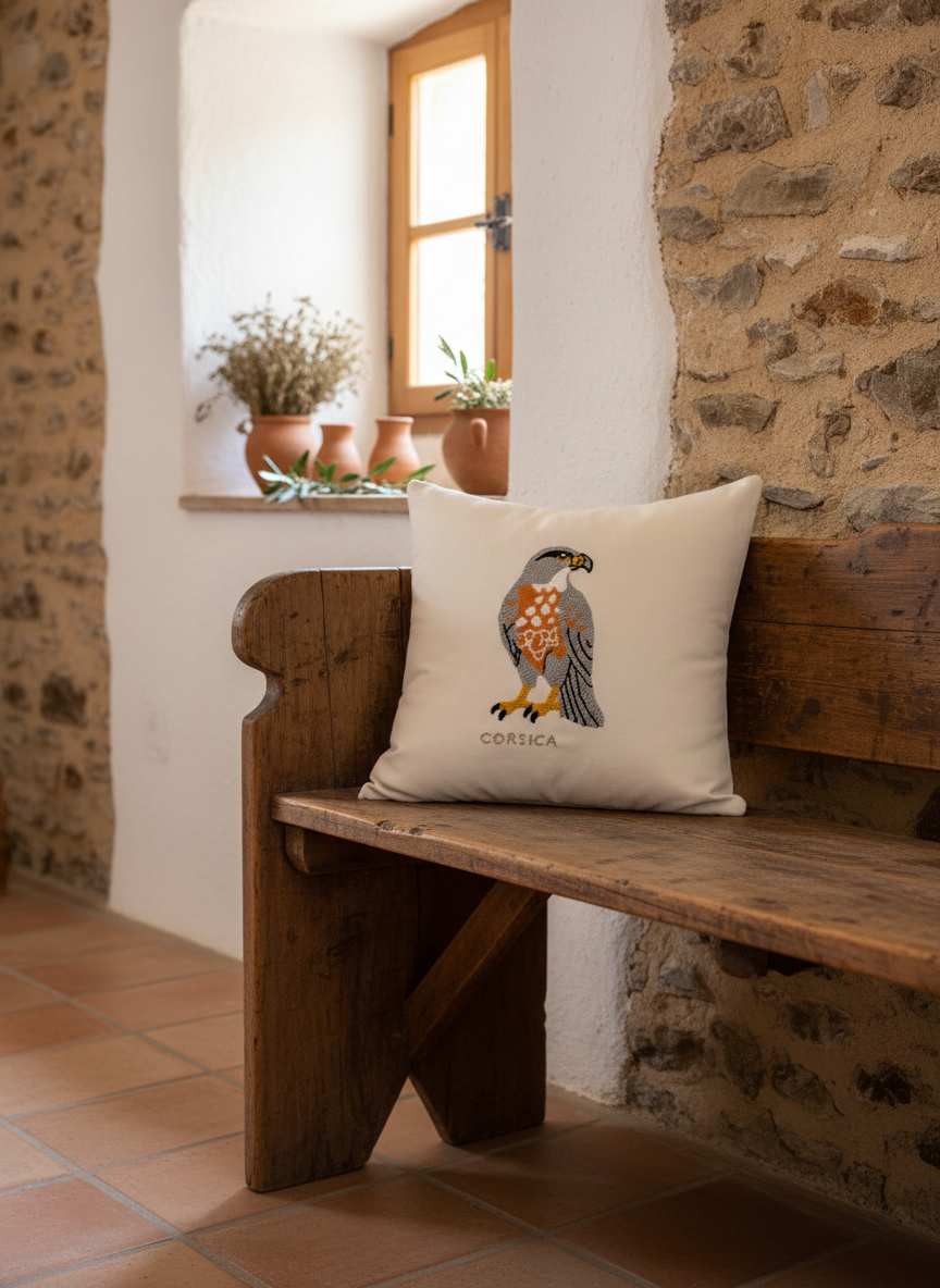 Coussin brodé – Faucon