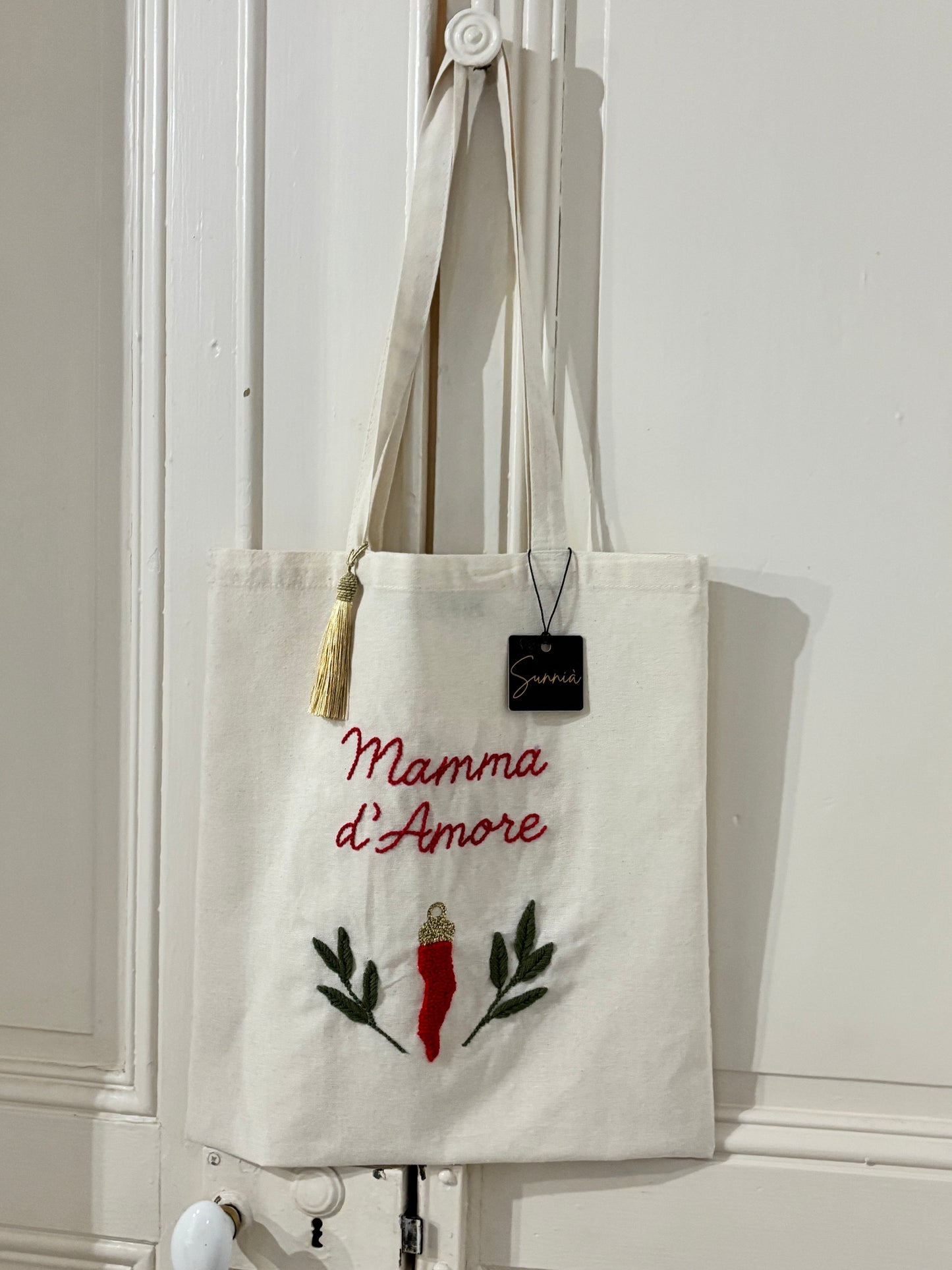 Mamma d’Amore – Tote bag brodé à la main
