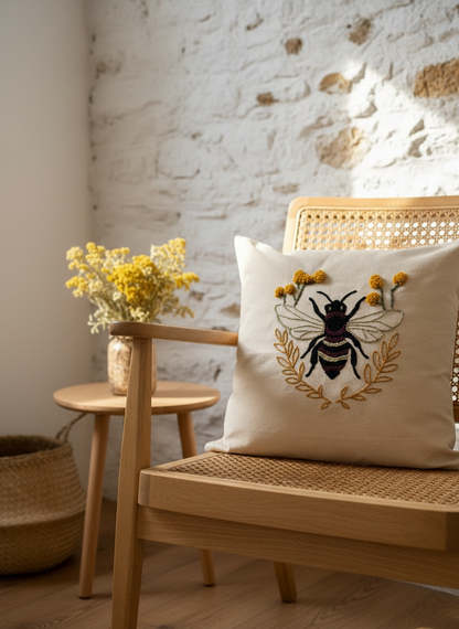 Embroidered cushion – Corsican Bee &amp; Immortelle
