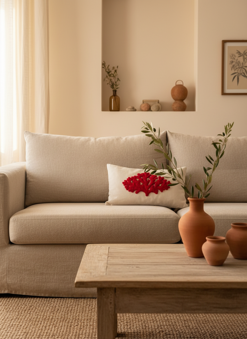 Handmade coral cushion – 50x30 cm