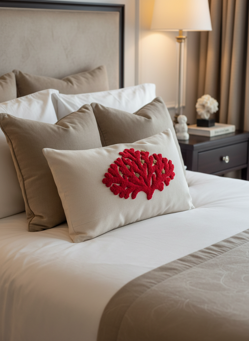 Handmade coral cushion – 50x30 cm