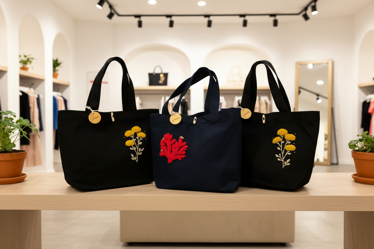 Le grand sac brodé – Immortelle & Corail