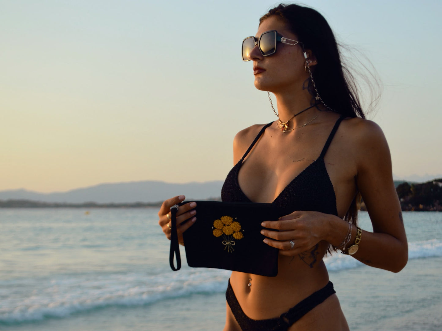 Embroidered pouch - natural color
