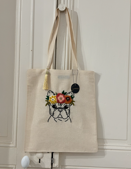 Tote bag Bouledogue Fleuri