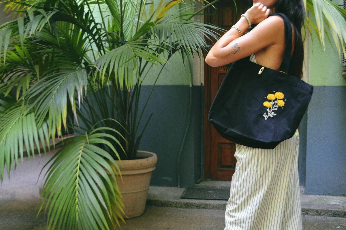 Cabas brodé Immortelle & Corail