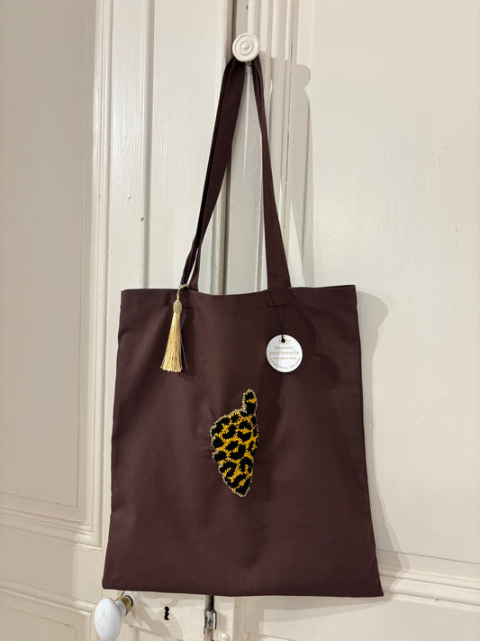 Tote Bag Corse Léopard – Chocolat Automnal Moutarde / Chocolat