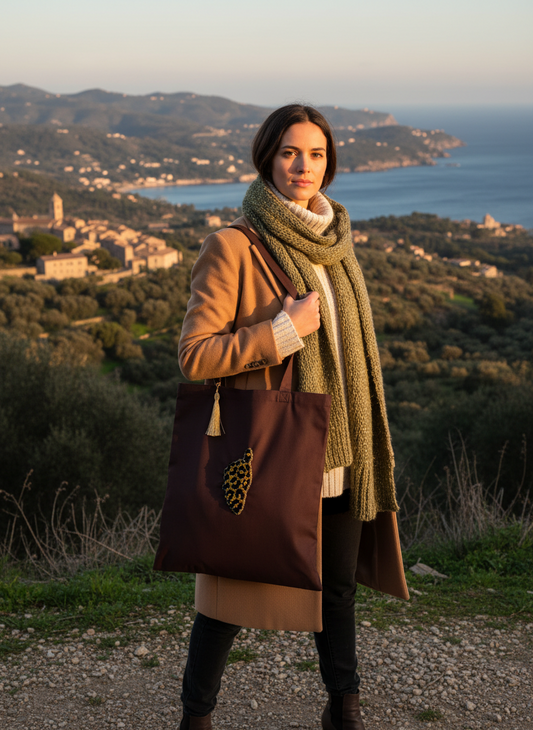Tote Bag Corse Léopard – Chocolat Automnal Moutarde / Chocolat