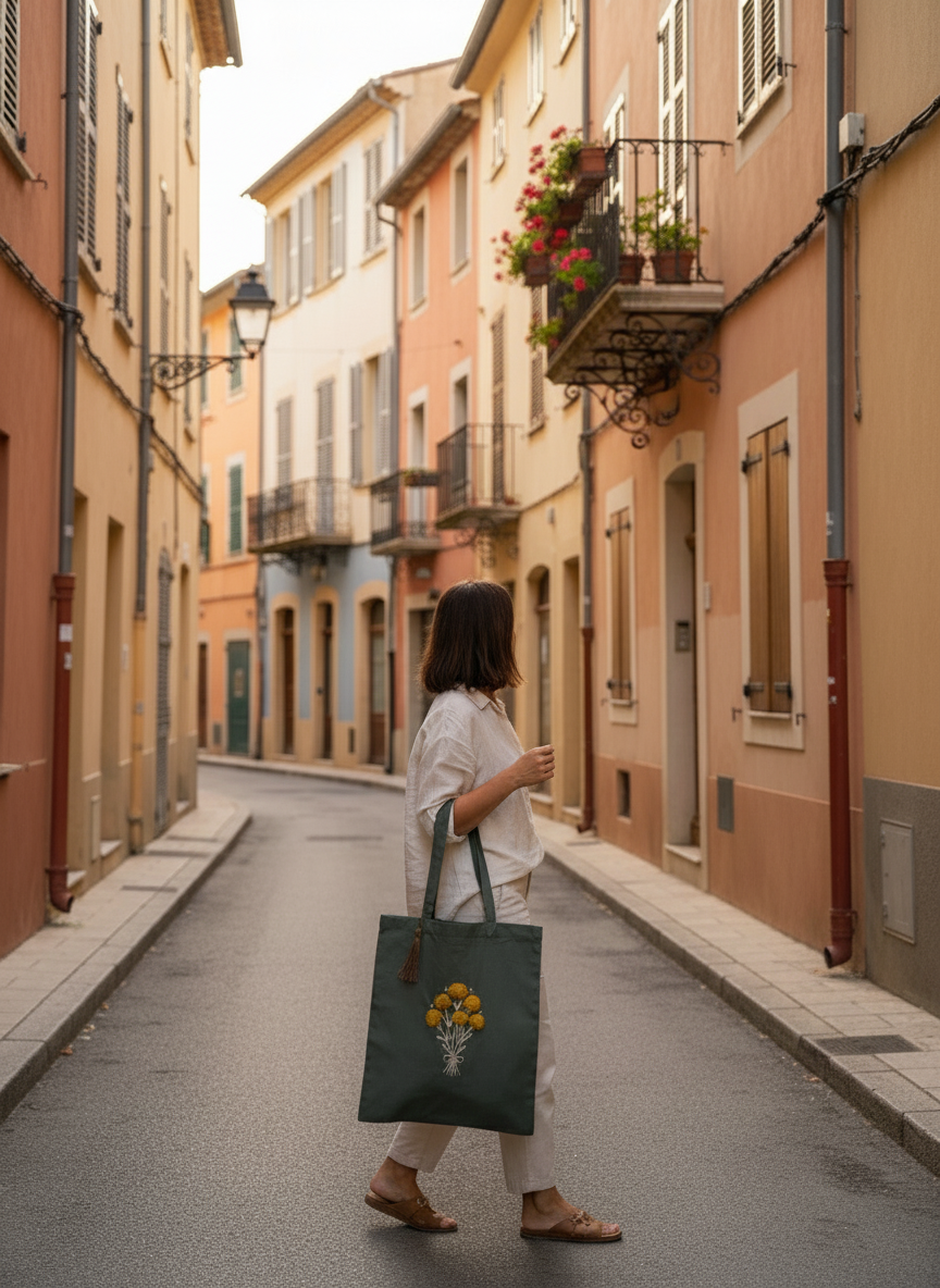 Embroidered Tote Bag – Immortelle Flowers (Muredda)
