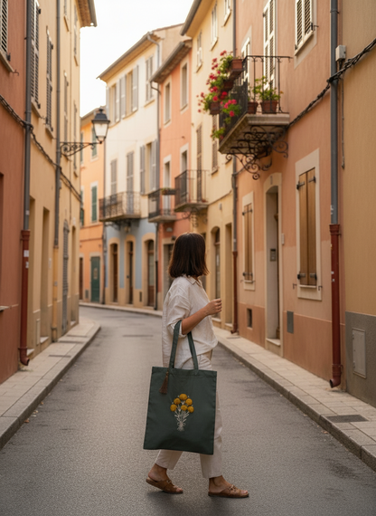 Embroidered Tote Bag – Immortelle Flowers (Muredda)