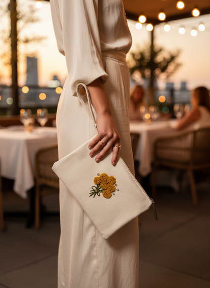 Embroidered pouch - natural color