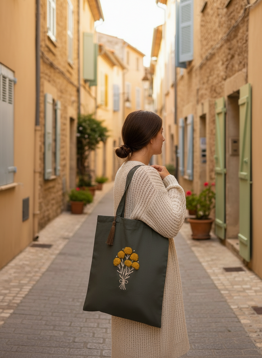 Tote Bag Brodé – Fleurs d’immortelle (Muredda)