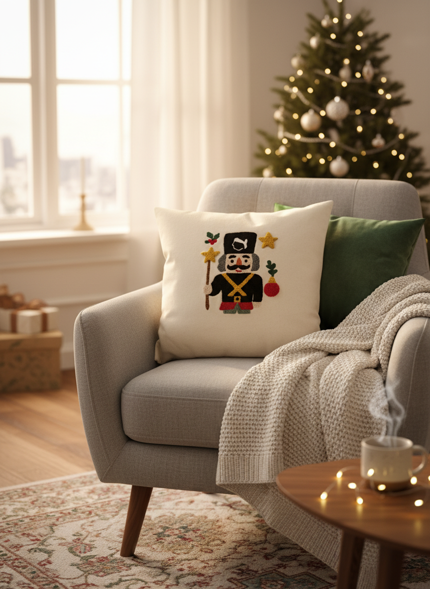 Coussin “Casse-Noisette de Noël” – Pièce unique (40×40)