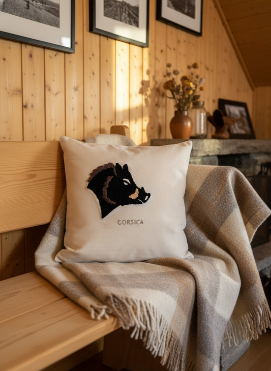 Embroidered cushion – Corsican wild boar