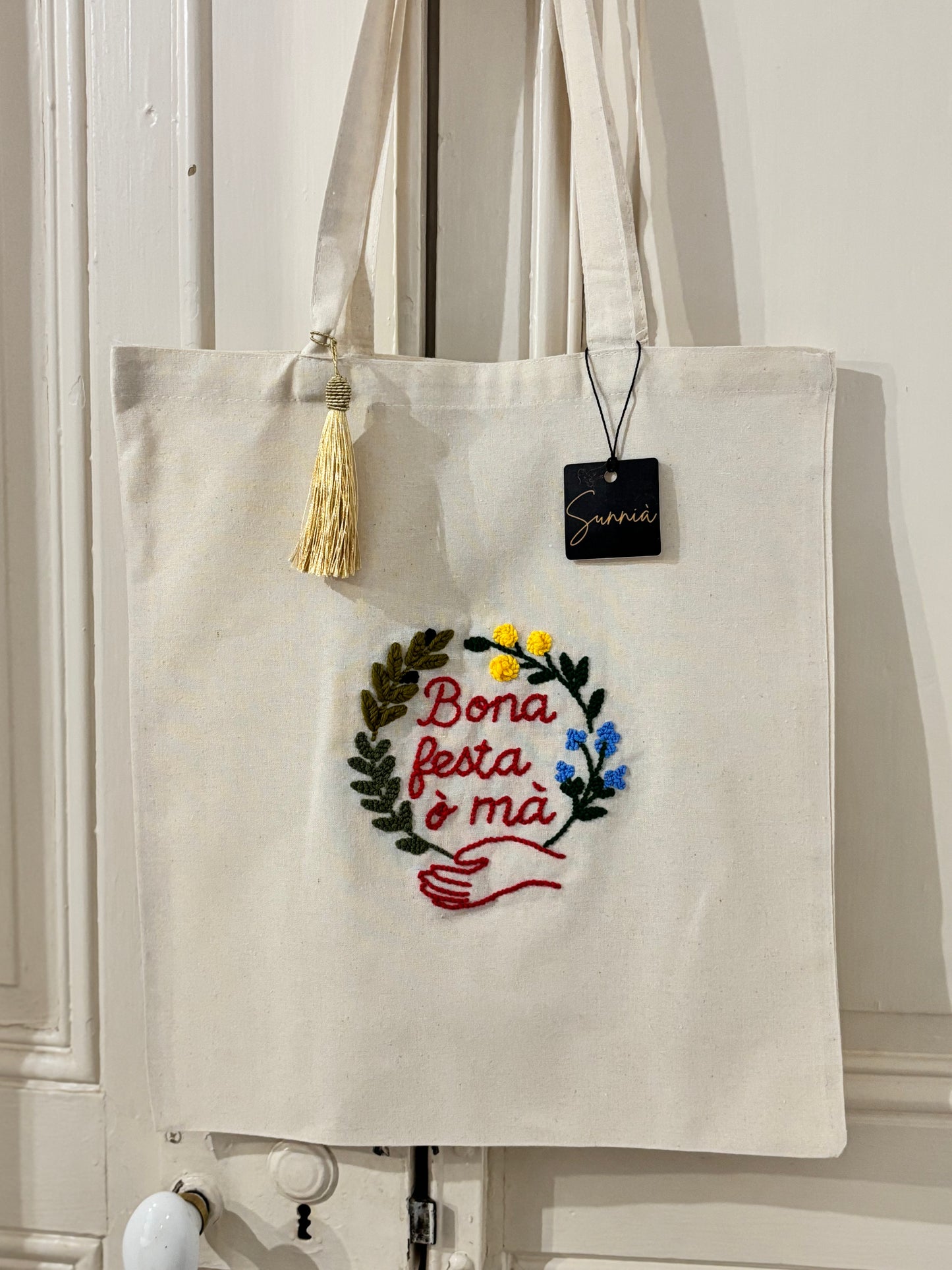 Bona festa ò mà – Tote bag brodé à la main
