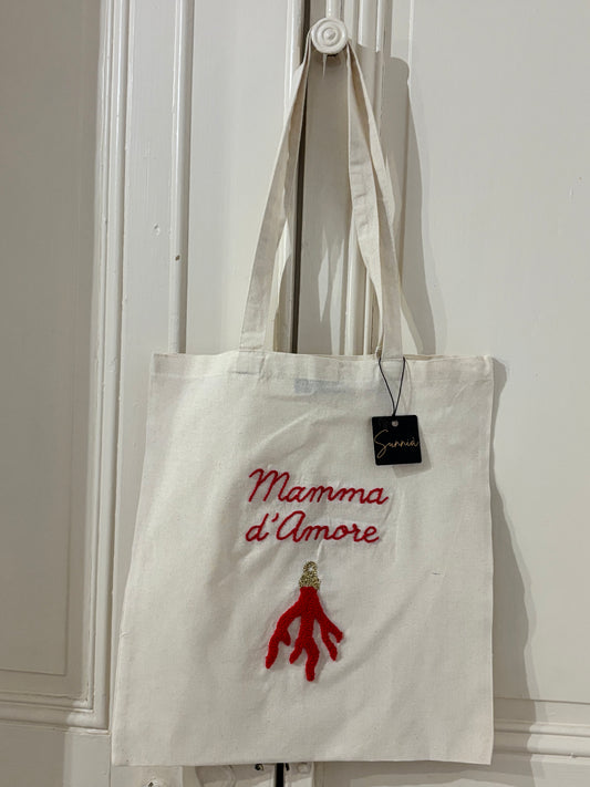 Mamma d’Amore – Tote bag brodé à la main