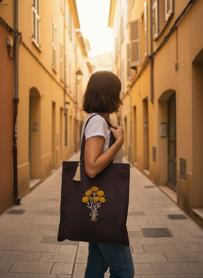 Embroidered Tote Bag – Immortelle Flowers (Muredda)